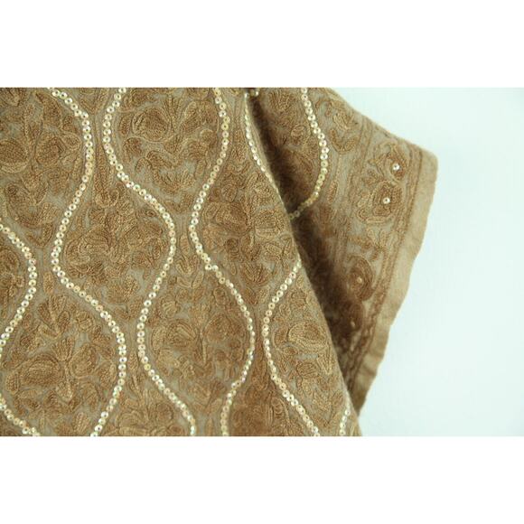 Brown Embroidered Sequin Embellished Scarf 66"x24" Boho Whimsigoth Fairy Witchy - Picture 3 of 10